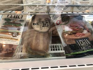 Three different kinds of plant based bacon  at The Vreamery in Paso Robles
