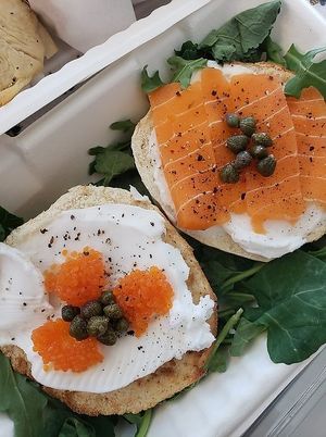 Vegan Sashimi and Caviart on Bagel at The Vreamery in Paso Robles