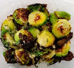 Roasted Brussels with Balsamic and Vegan Parmesan at The Vreamery in Paso Robles