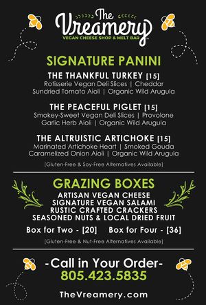 Menu at The Vreamery in Paso Robles