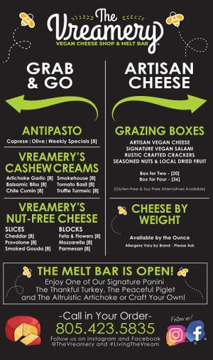 Menu at The Vreamery in Paso Robles