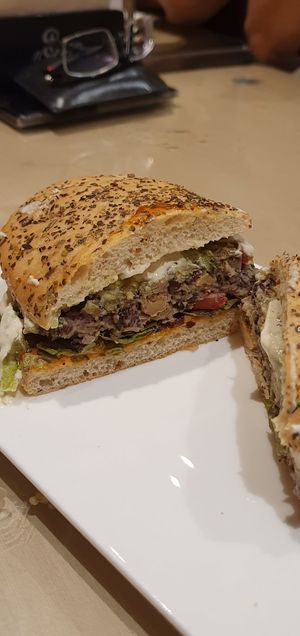 Walnut, bean and shiitake burger - a bit dry at Earth Cafe @ Waterfield in Mumbai