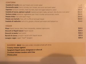 Menu at The Spaghetti House Trattoria in South Brisbane