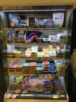 Vegan cheese selection at Roots Natural Foods in Leominster