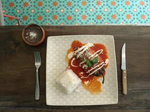 Chile relleno -  stuffed pepper at Punto de Reunion in Merida