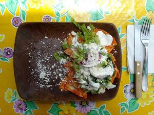 Chilaquiles rojo  at Punto de Reunion in Merida
