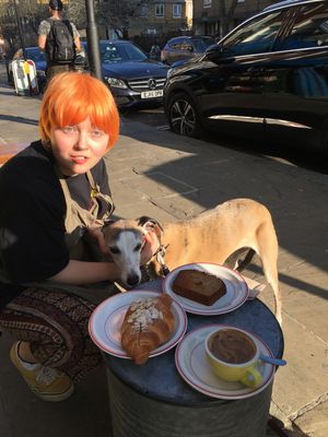 Anna and whippet Evie  at The Fields Beneath in North West London
