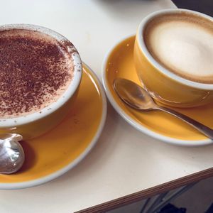 Oatly hot chocolate and latte  at The Fields Beneath in North West London