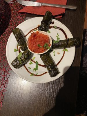 Vine leaves with herb rice, dip and flatbread  at Posthörnle in Schwabisch Hall