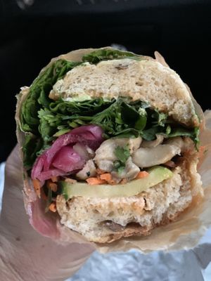 Oyster mushroom banh mi  at Sacramento Natural Foods Co-op in Sacramento