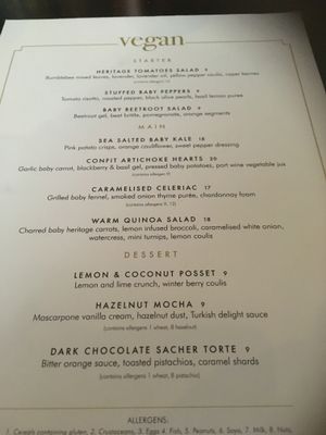 Vegan menu at 10 Fleet Street in Dublin