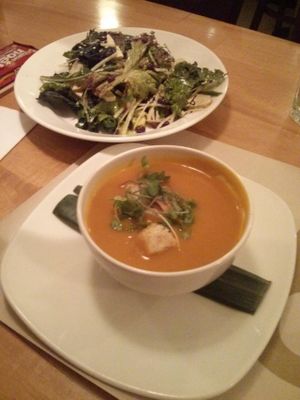 miso pumpkin soup & kale salad at Wok - Zona T in Bogota