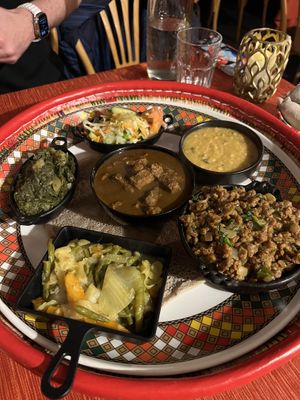 Mock meats made with soy  at Elsie's Ethiopisch in Antwerpen