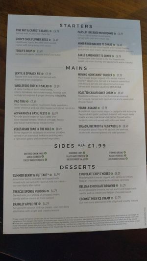 Menu at Horse and Jockey in Aylesbury