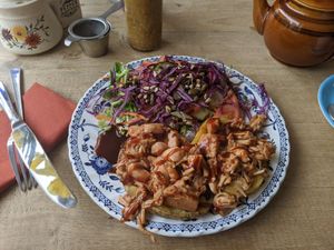 Jacket with BBQ jackfruit - so tasty and a perfect lunch at Hungry Cat in Harleston
