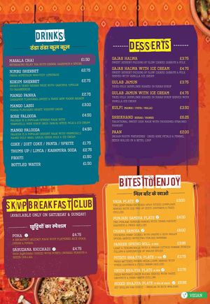 Menu at Shree Krishna Vada Pav in South West London