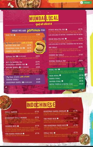 Menu at Shree Krishna Vada Pav in South West London