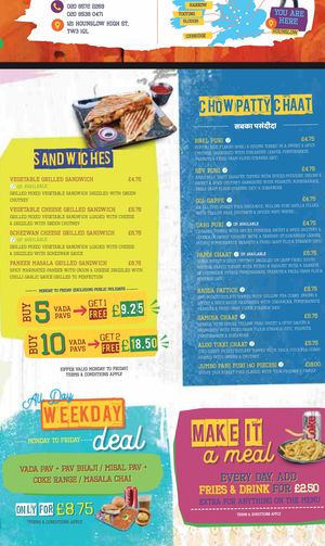 Menu at Shree Krishna Vada Pav in South West London