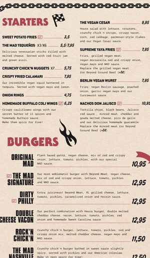 Menu  at Mad Mad Vegan - Chueca in Madrid