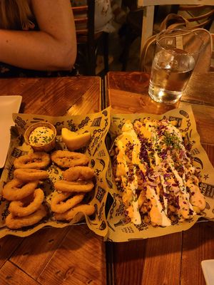 Calamari and Patatas con Carne at Mad Mad Vegan - Chueca in Madrid