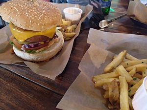 We all ordered the Beyond Burgers. Awesome! at Mad Mad Vegan - Chueca in Madrid