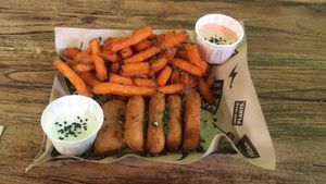 Vegan nuggets and sweet potatoes fries  at Mad Mad Vegan - Chueca in Madrid