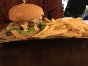 Another burger from the main menu with a Beyond Meat Burger! Delicious fillings and sauces (you can upgrade the fries to sweet potato if you want) at Mad Mad Vegan - Chueca in Madrid