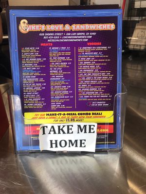 Menu at Ike's in San Luis Obispo