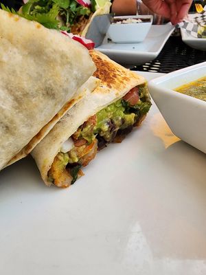 Veggie burrito close up at Tekila in Park City