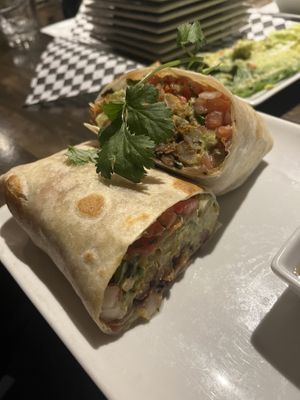 Veggie burrito— we love this option! The fries inside and the sauces are delish  at Tekila in Park City
