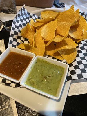 Chips and salsa. Green salsa was NOT vegan  at Tekila in Park City