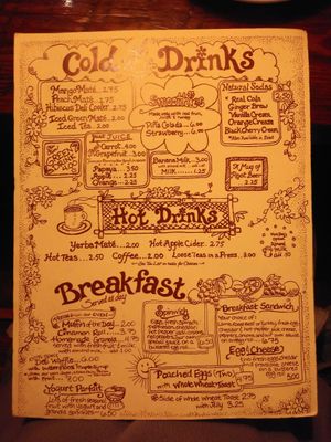 Breakfast menu at The Yellow Deli in Vista
