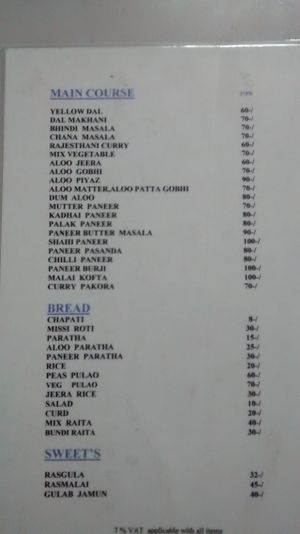 the menu at Delhi Sweets in Bangkok