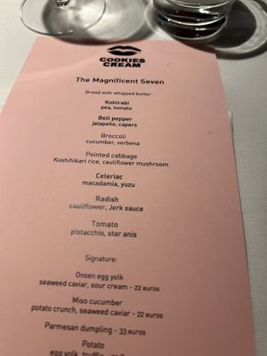 Current menu   at Cookies Cream in Berlin