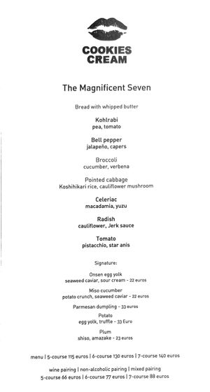 Food menu, 2024-08-28 at Cookies Cream in Berlin
