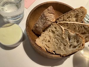 Very dill-y whipped vegan butter with crusty sourdough bread: bread is bottomless, if you have room! at Cookies Cream in Berlin