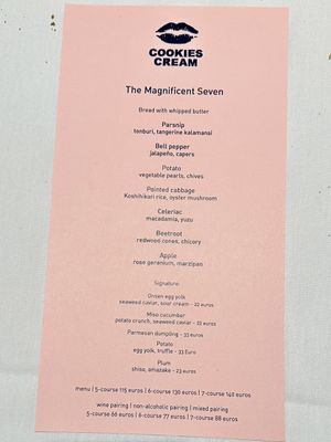 The menu for the night.   at Cookies Cream in Berlin