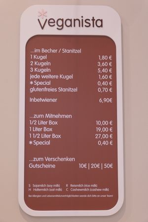 Preisliste at Veganista Ice Cream VII in Vienna