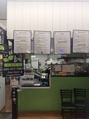 Front of store and menu up top at Savory Leaf Cafe in Trenton