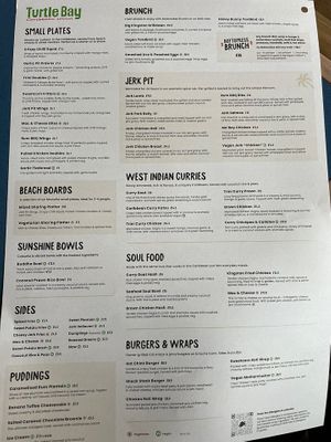 Menu  at Turtle Bay in East London
