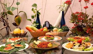 A few of the offerings; soya pibil, hamburguesa vegana, tortitas de chaya.  at Casa Savia Vegana in Merida