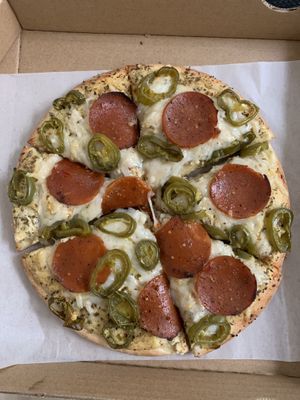 Pepperoni jalapeño Alfredo  at Pythagoras Conscious Food Philosophy in Houston