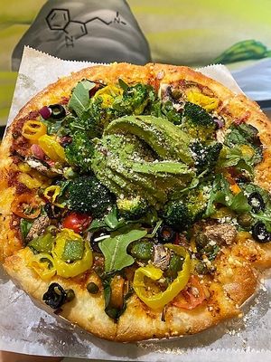 Jesse Grass
**The Level5 Vegan Pizza** Your choice of 10" House Made crust made with Non-GMO NEVER BLEACHED NEVER BROMATED flour, house marinara, house mozzarella blend, spinach,  at Pythagoras Conscious Food Philosophy in Houston