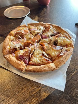 So legit vegan pizza exploding with flavor   at Pythagoras Conscious Food Philosophy in Houston