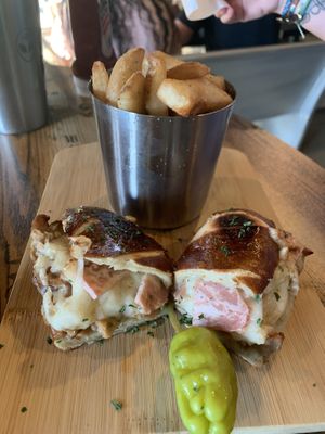 Chicken carbonara sandwich   at Pythagoras Conscious Food Philosophy in Houston