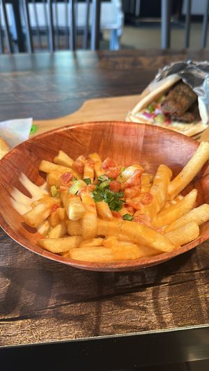 Cheese fries. Decent but might just need salt  at Pythagoras Conscious Food Philosophy in Houston