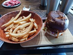Falafel burger at Pythagoras Conscious Food Philosophy in Houston