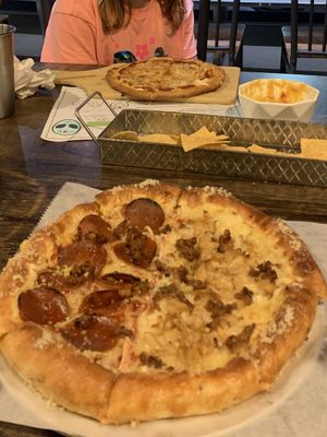 Annoying Vegan Pizza and Kids cheese pizza  at Pythagoras Conscious Food Philosophy in Houston