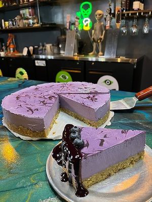 Raw Blueberry Cheesecake at Pythagoras Conscious Food Philosophy in Houston