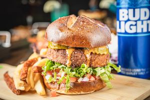 Falafel Burger at Pythagoras Conscious Food Philosophy in Houston